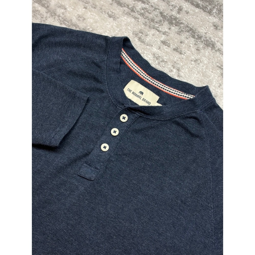 The Normal Brand Henley Mens Medium Navy Blue Long Sleeve Raglan Shirt